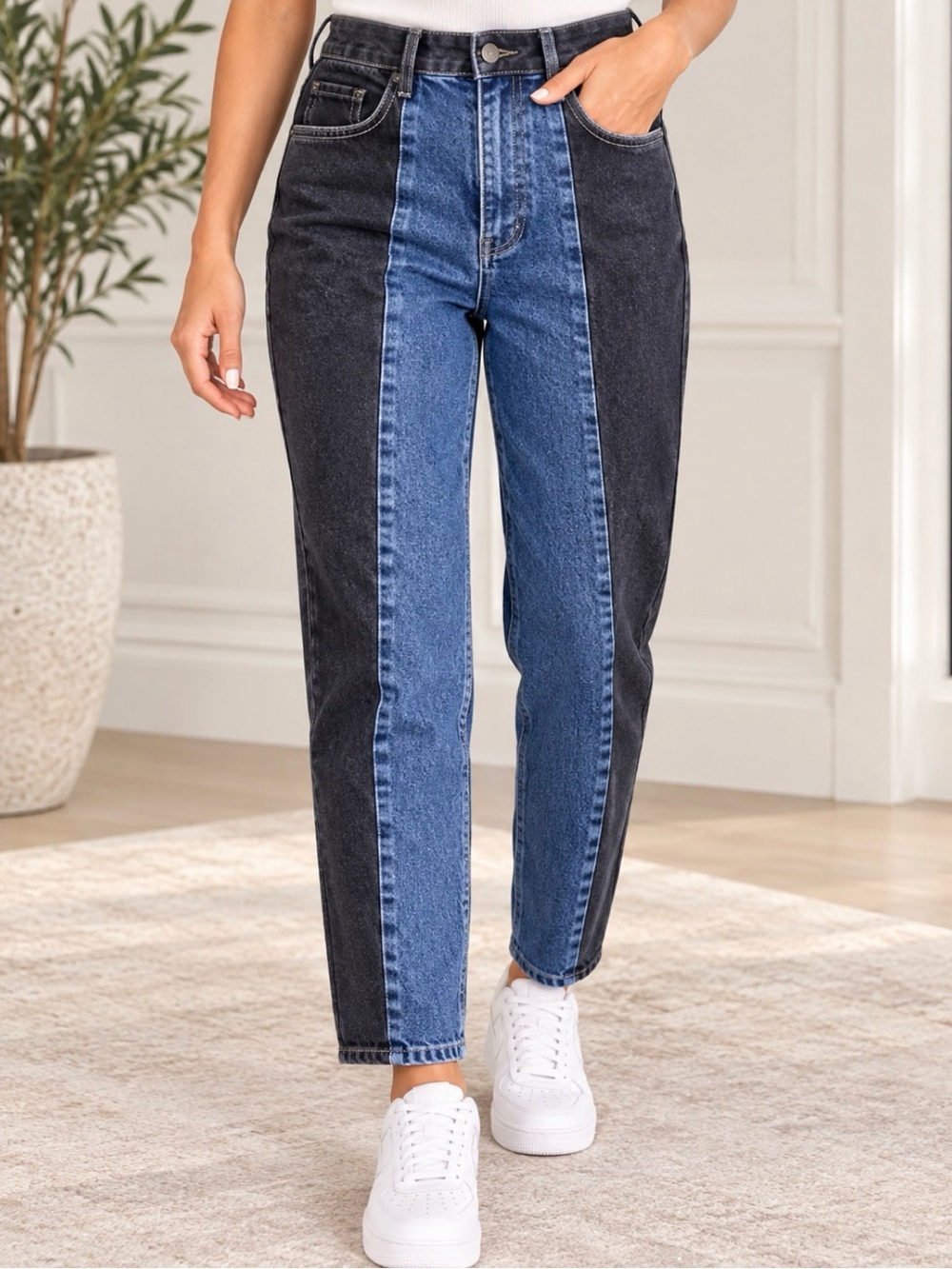 Pacsun Ultra High Rise Color Block Button Fly Jeans Black & Blue Size 25